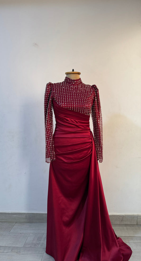 Rubiya | روبية – Modest Evening Dress in Rose Red